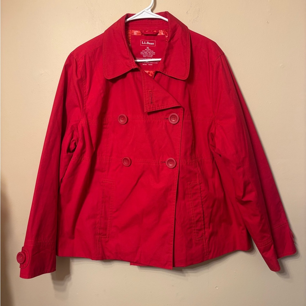 L.L. Bean Women's Red Cotton Jacket Coat Size XL Button Front Long Sleeve